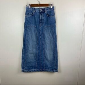 MNG‎ Mango Cotton Rigid Denim Column Maxi Skirt Retro 90s Size Small Jean Long